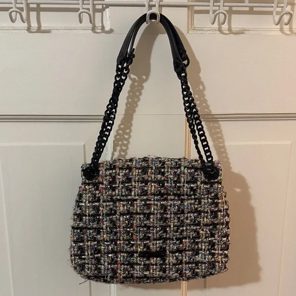 Rebecca Minkoff Edie Tweed Shoulder Bag - Black and Multicolor - Picture 3 of 4